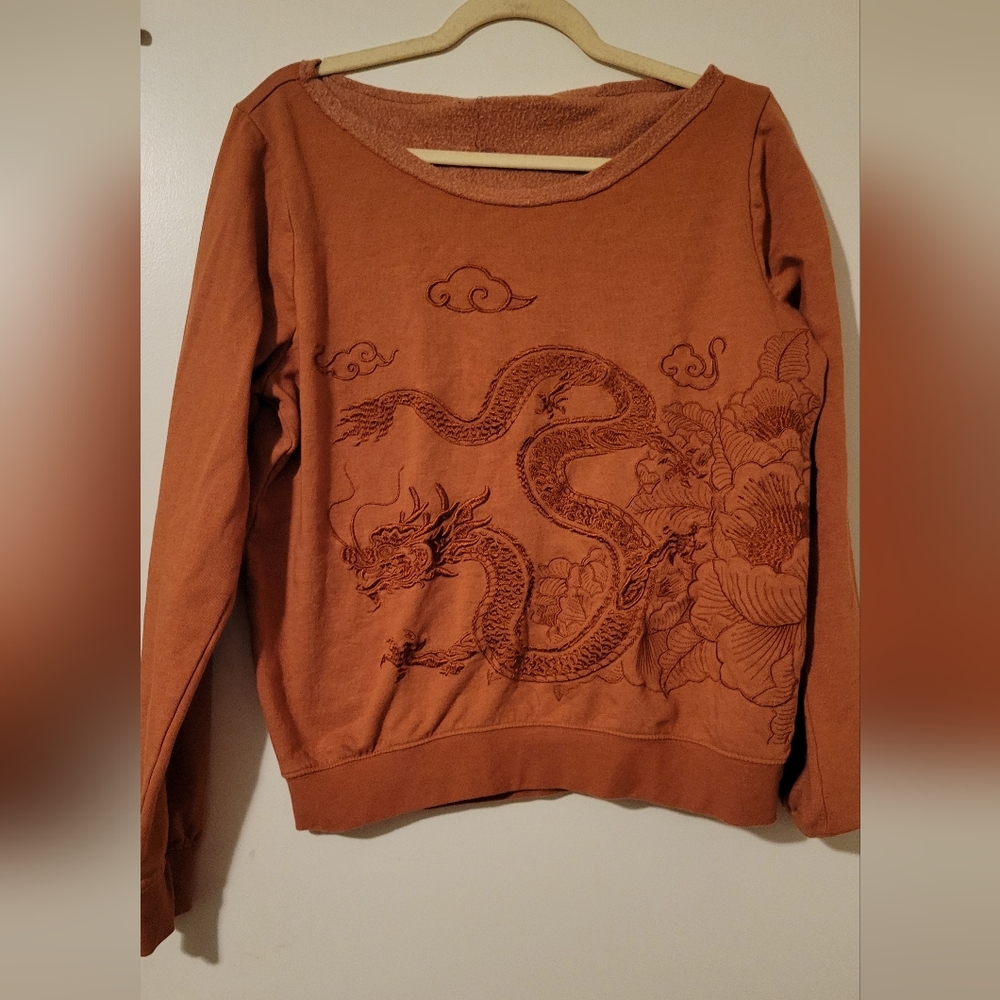 Rust-orange Dragon Embroidered Sweatshirt